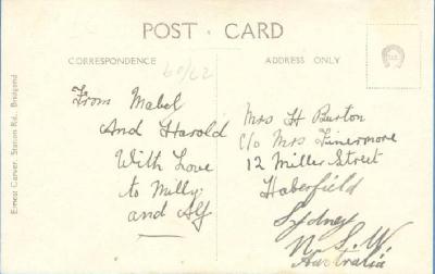 Harold BURTON, post card reverse