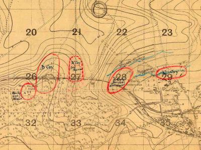 44th Infantry Battalion's dispositions around Villers Bretonneux, 29 May 1918.