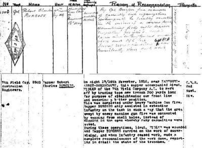 2803 Sergeant Robert Charles BURGESS, 7th Field Company Engineers, Military Medal and Bar Recommendations