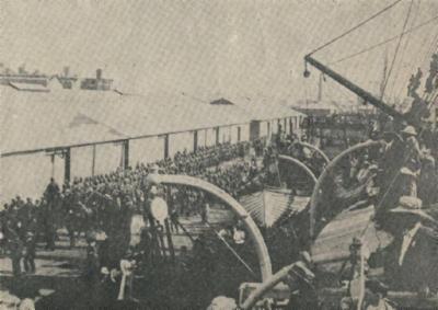 Troops awaiting arrival of the Mounted Contingent at Port Adelaide