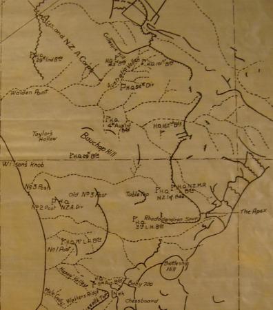 Trench Map, Gallipoli, 1 September 1915, highlighting the region around Hill 60