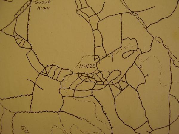 Trench Map, North Anzac, 2 October 1915, highlighting the region around Hill 60