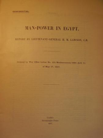Man-Power in Egypt, Report, 17 May 1917, Cover