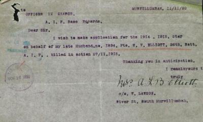 Amelia Lily Beatrice Elliott's letter 11 November 1920