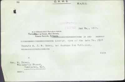 Army letter 2 May 1922