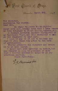 Letter from Merrington to CEW Bean re: Merrington's Diary, 5 March 1924