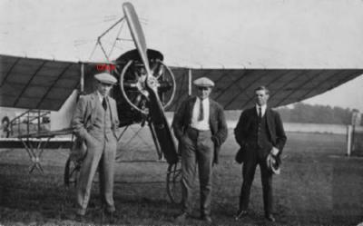 Albert Throne CRICK in front of the Bleriot aircraft in which he qualified for his Aviator's Certificate, 1913
