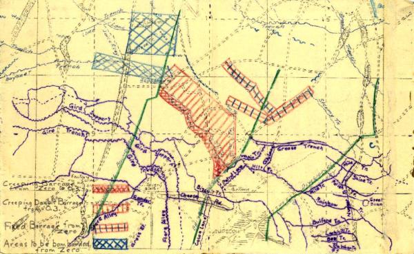 The Battle of Gueudecourt, Barrage Map, 14 November 1916