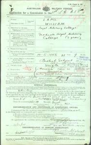 William Lang's AIF Commission Application